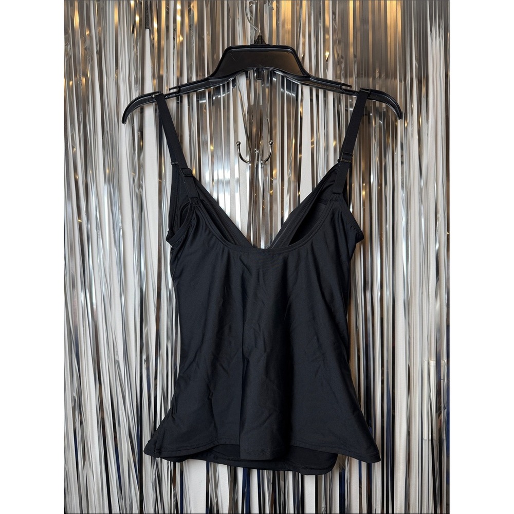 DKNY Womens Black Ruched Twist Front Tankini Top Tummy Control UPF 40+ Small NEW - Picture 4 of 7